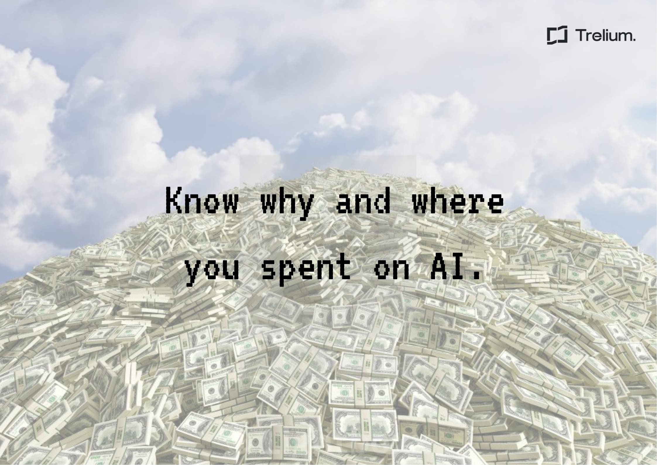 Trelium blog hero image reading Know why and where you spent on AI over a pile of money.